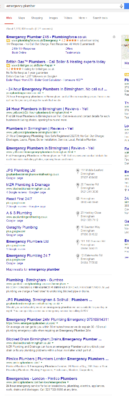 Emergency Plumber search results