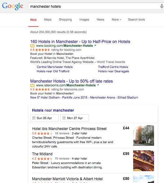 PPC advert product for hotels