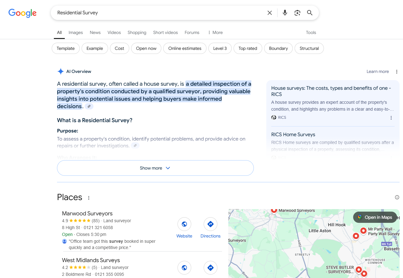Local Search Results on a desktop computer