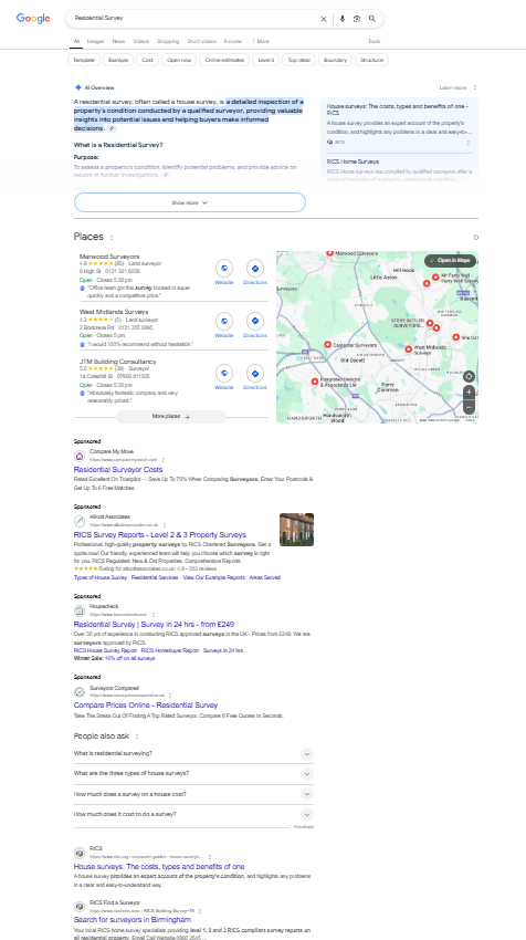 local results zoomed out to show where traditional organic results start