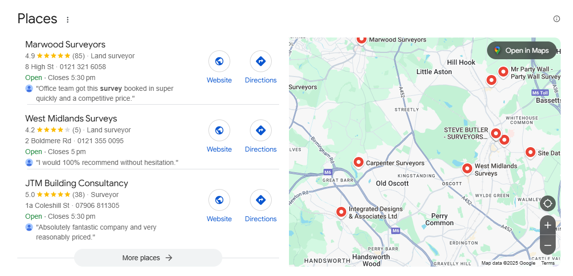 Google places results