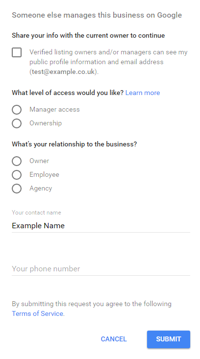 Google+ Claim Listing Form
