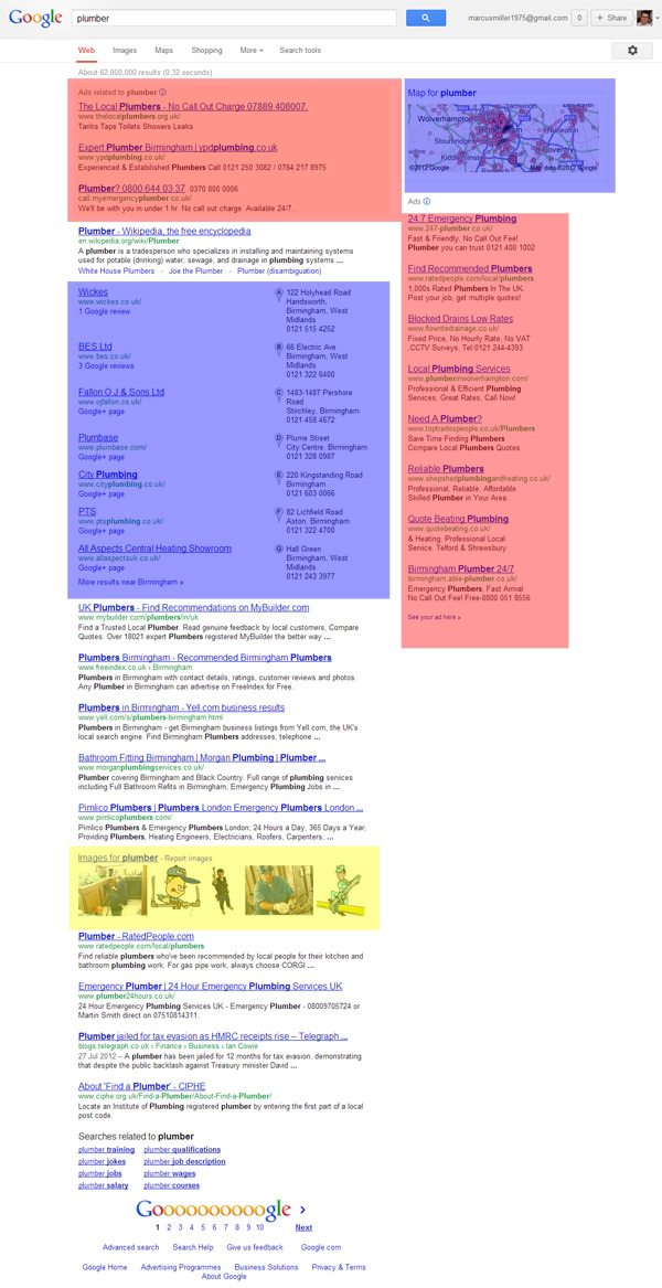 blended search results with details from google local and images
